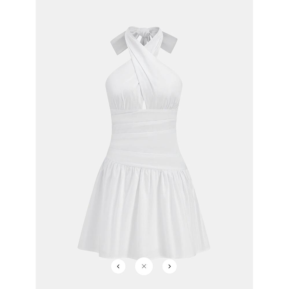 NWT Commense Cotton Halter Ruched Mini Dress Sz S
